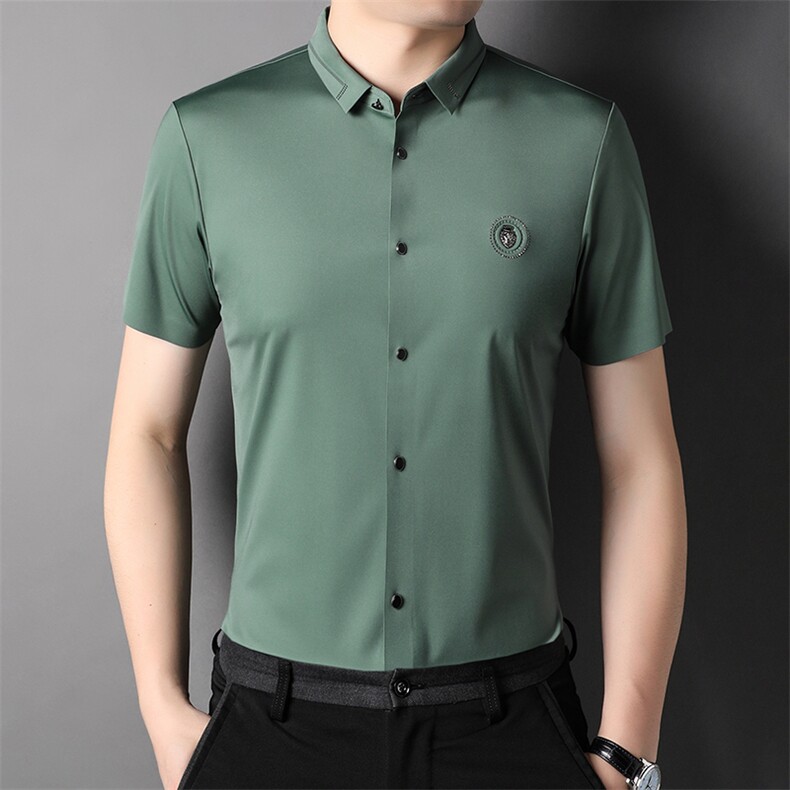 2023夏新款上衣中老年衬衣纯色商务休闲透气衬衫男士爸爸夏装短袖，男装衬衫，电商B212（原钱塘6029）