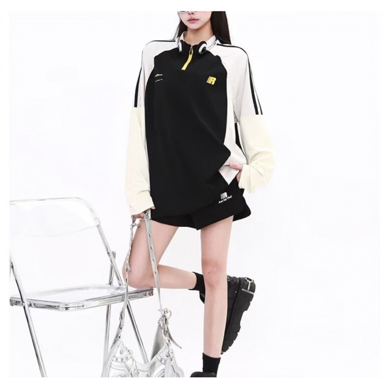 档口现货。T恤男女长袖宽松百搭拼色卫衣ST739-P43，男装T恤，星座412-1