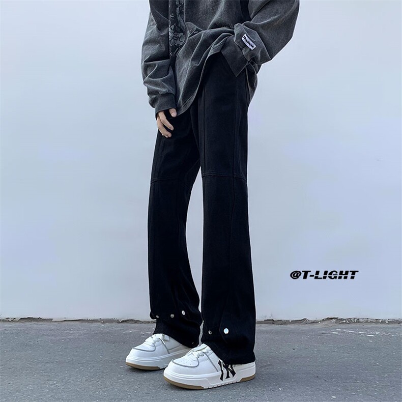 美式ins高街牛仔裤小众百搭微喇铆钉纽扣拼接牛仔裤K2301-P65控88,男装牛仔裤,电商A062