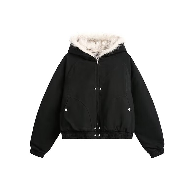 大毛领毛绒连帽棉服冬宽松休闲保暖百搭棉衣舒适外套LF1002P125,男装棉衣,电商D256-2(原A064-2)
