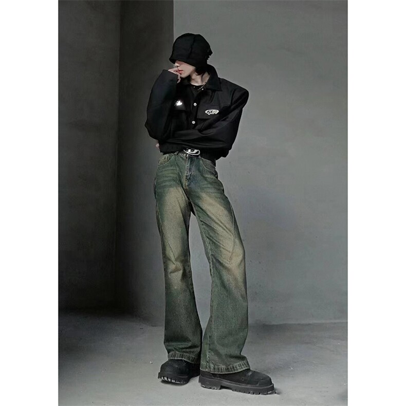 美式ins高街hiphop微喇重工艺水洗复古蓝牛仔裤货号K2322-1P60,男装牛仔裤,电商A063