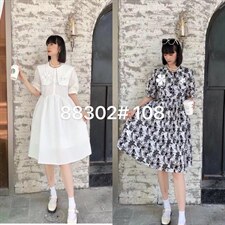 爱美欧夏季新款泡泡压花朵连衣裙，女装连衣裙，爱美欧