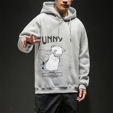 2019冬季新款黑墙日系大码男猫咪印花加绒加厚连帽卫衣W6351-P60，男装卫衣，电商A001