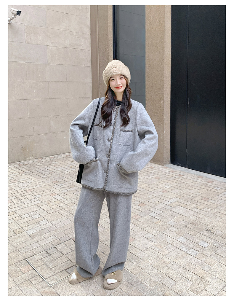 宽松减龄呢子大衣灰色复古宽松毛呢外套女秋冬，女装毛呢外套，浙宝B116