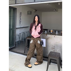 美式街头高街宽松直筒军绿色工装牛仔裤大码女装高腰阔腿裤显瘦潮，男装牛仔裤，星座506A