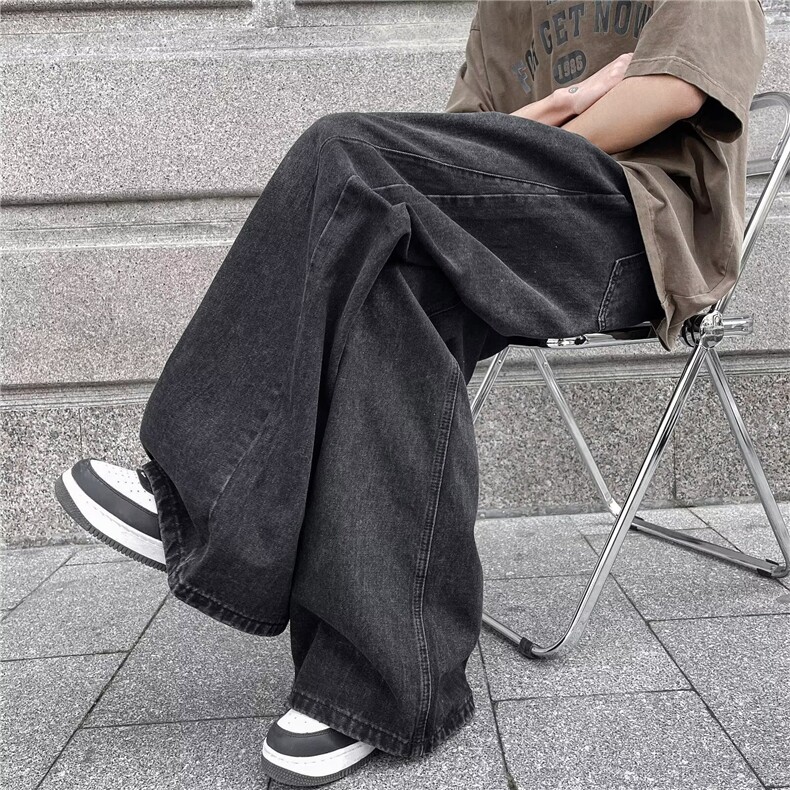 高街美式水洗做旧牛仔裤男女款休闲百搭宽松直筒阔腿长裤子N923,男装牛仔裤,星座601-2