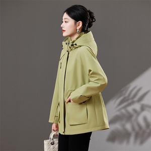 品牌专柜！韩版可拆连帽抽绳收腰冲锋衣外套2025年春季新款风衣女图片