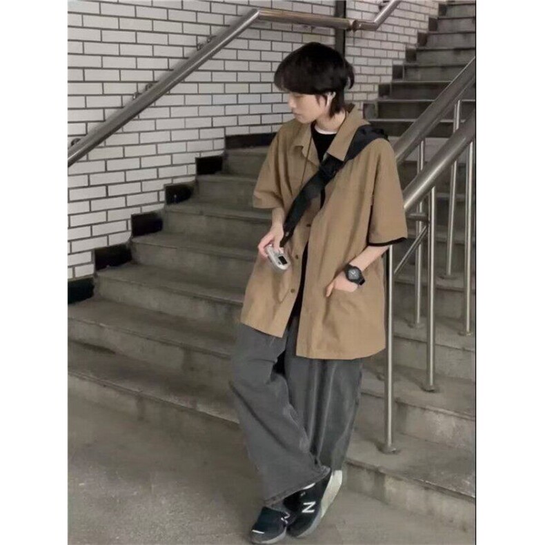 新款潮慵懒衬衫青春流行短袖纯色日系潮流简约男时尚百搭CG84,男装衬衫,星座1116A（原606A-3）