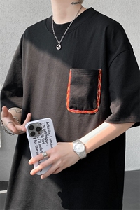 T10125-特批35 高质量260g双纱纯棉小众口袋设计大码短袖T恤图片