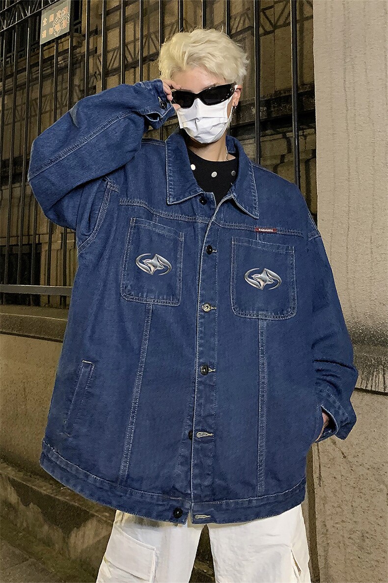 男装牛仔外套2026秋几何图案印花男生翻领夹克XZ514-2-N107-P88,男装工装外套,星座514-2(原B239)
