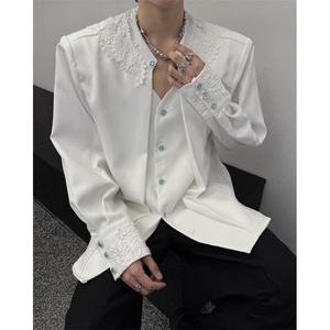 现货！25轻奢华男士蕾丝宝石纽扣假两件礼服垫肩衬衫CS167-P128图片
