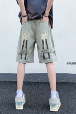 B221美式ins高街暗黑拉链休闲牛仔短裤五分裤LK23082-P50控68，男装牛仔裤，电商B221