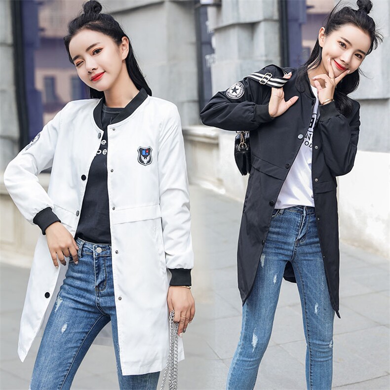 风衣女中长款2025秋装新款韩版修身显瘦薄外套学生夹克开衫棒球服,女装风衣,尚羽泽网红店