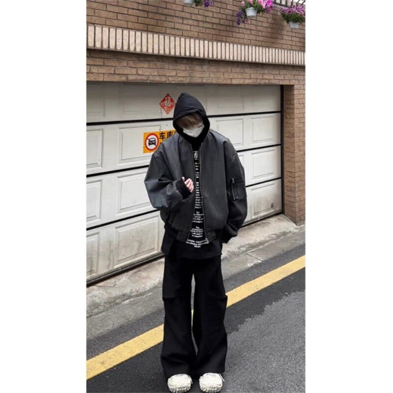 春季新款港风美式潮流原版做旧假两件连帽皮衣夹克insJK1425-P85,男装夹克,星座313A(原308A-2)