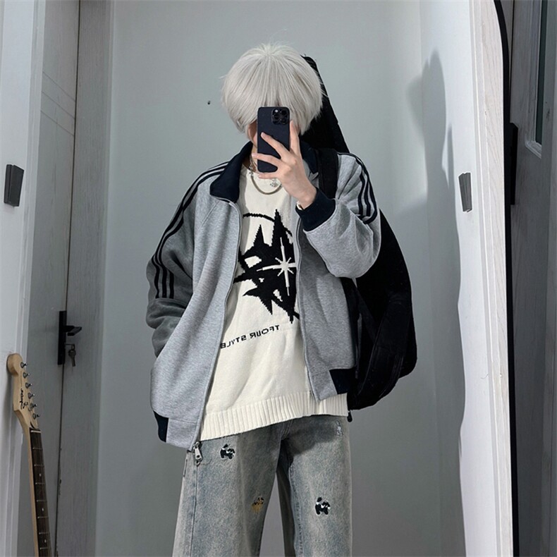 抖音得物高品质美式高街重磅结构设计拼接织带立领卫衣外套CM42,男装卫衣,电商A486