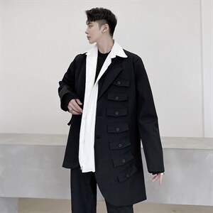 新款不规则多口袋解构休闲男西服不对称宽松外套A345-162-P125图片