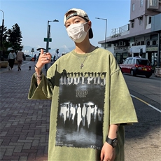 B239-1208-P38美式抽象人像个性印花复古水洗做旧半袖短袖T恤，男装T恤，星座514-2(原B239)
