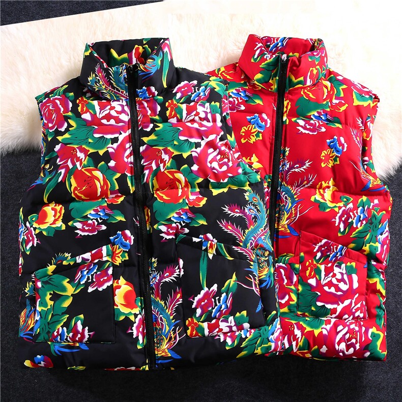 特价东北大花立领棉马甲不起球高品质大量现货313B-M3-P45，女装马甲，星座313B