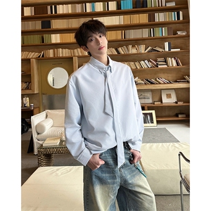 春夏新款学院风条纹衬衫搭配可拆卸领带 条纹外套衬衫 特P35图片