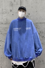 水洗做旧加绒加厚卫衣男23冬高领笑脸印花打底衫XZ514-2-X56-P78，男装T恤，星座514-2(原B239)