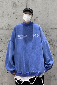 水洗做旧加绒加厚卫衣男23冬高领笑脸印花打底衫 XZ514-2-X56-P78图片