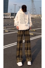 秋季新款Q2486-TP4068格子长裤潮牌休闲港风复古直筒阔腿裤，男装休闲裤，电商A102