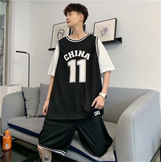 运动套装男夏季港风休闲短裤两件套ins潮流篮球服短袖tz033-p36，男装休闲套装，星座1008