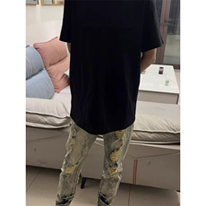 网红同款复古印花五角星牛仔裤男修身直筒欧美个性破Y洞休闲长裤，男装牛仔裤，星座506A
