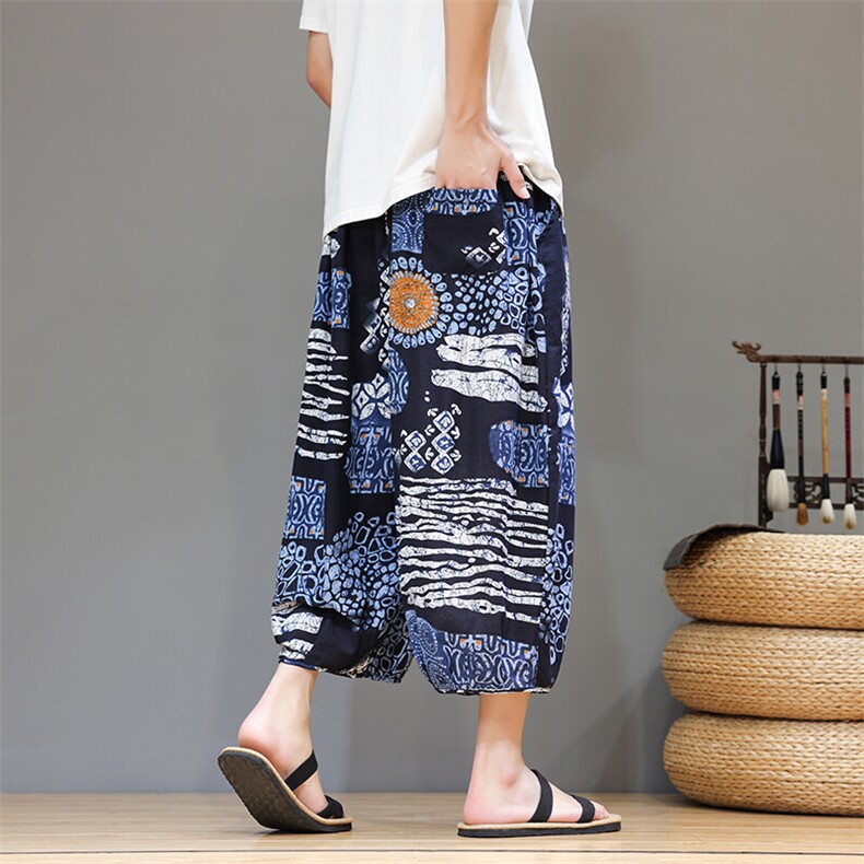 2025夏装新中式沙滩裤民族风碎花薄款基地A057-K382-P45，男装民族服装，电商A057B