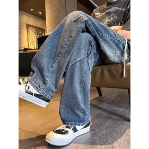 网络图现货 美式复古抽绳系带加绒高街提档松紧腰牛仔裤JF367-P45图片