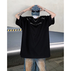 现货！25夏季织带设计感垫肩短袖飘带T恤DX141-P65，男装T恤，电商B288