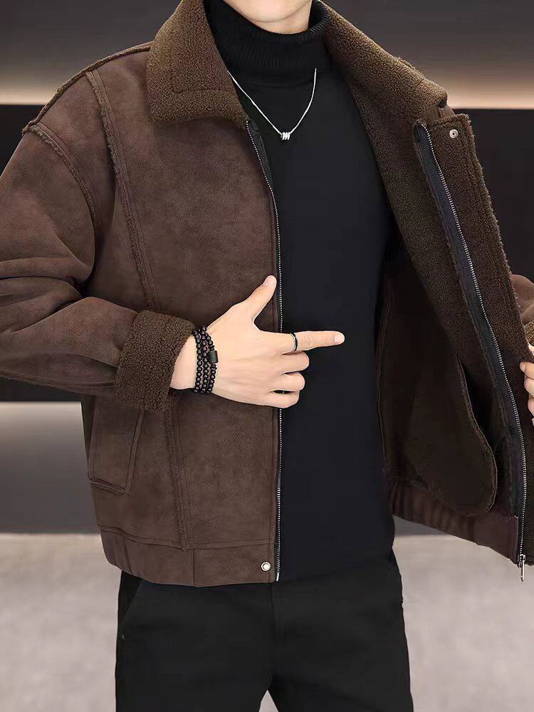 (网图)皮草翻领皮毛一体加绒外套男鹿皮绒皮夹克313B-828-P140,男装夹克,星座313B