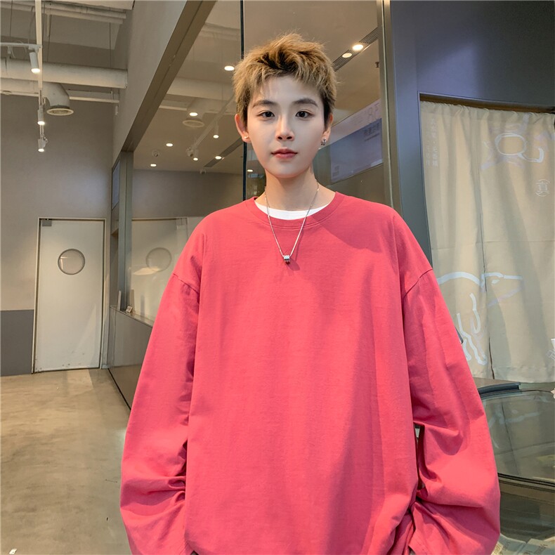 纯棉长袖t恤男款秋季2025新款圆领大码宽松纯色卫衣内搭打底衫，男装T恤，电商A158-1