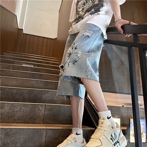 D2058-p45-控68  现货风宽松cleanfit牛仔裤七分裤黑暗图片