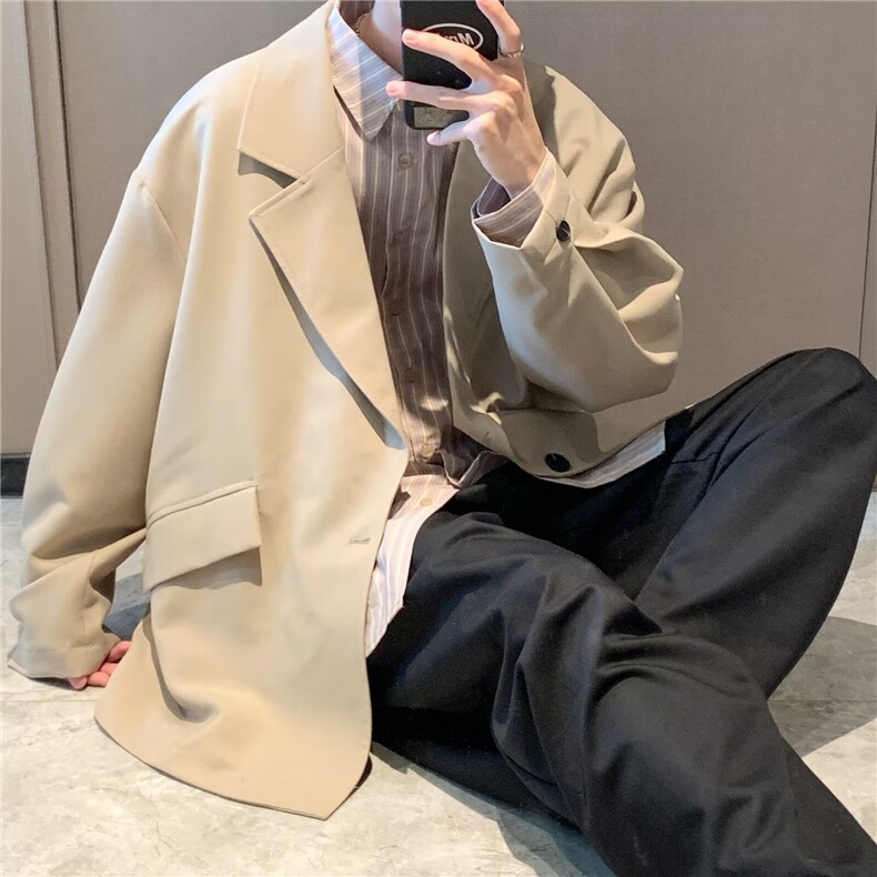 WJ0707-P50自家爆图75%人棉高密棉宽松显瘦高级设计感小西装外套，男装西服，电商C233
