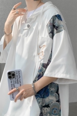 新款撞色小熊拼接大码连帽短袖T恤DSA059-10042-P38控58，男装T恤，电商A059