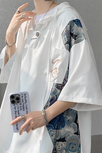 新款撞色小熊拼接大码连帽短袖T恤 DSA059-10042-P38 控58图片