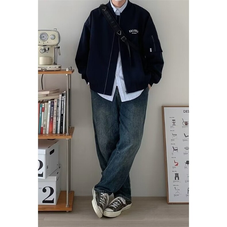 新款潮牌撞色翻领夹克男女ins复古情侣宽松休闲工装外套JKY683,男装夹克,星座516A