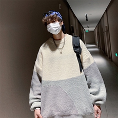 撞色圆领毛衣男春季ins潮流加厚针织衫宽松慵懒风百搭735-P45，男装针织衫/毛衣，星座1109-3