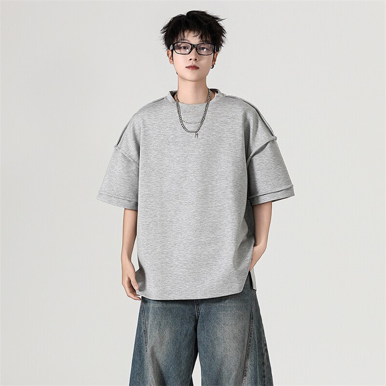 现货-夏季新品立体个性T恤男重磅潮流纯色圆领短袖-AT2428-P48，男装T恤，电商A351