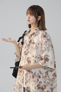 新款中性风风宽松旅游男女情侣短袖花衬衫 225-2-CS803-P38图片