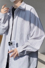 春夏条纹衬衫男长袖薄款痞帅高级感宽松慵懒风大码衬衣CS29003P45，男装衬衫，电商B312