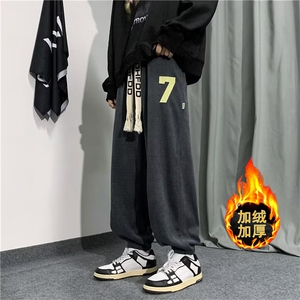 美式潮牌裤子男加绒加厚宽松垂感运动卫裤大码束脚休闲裤 K439图片