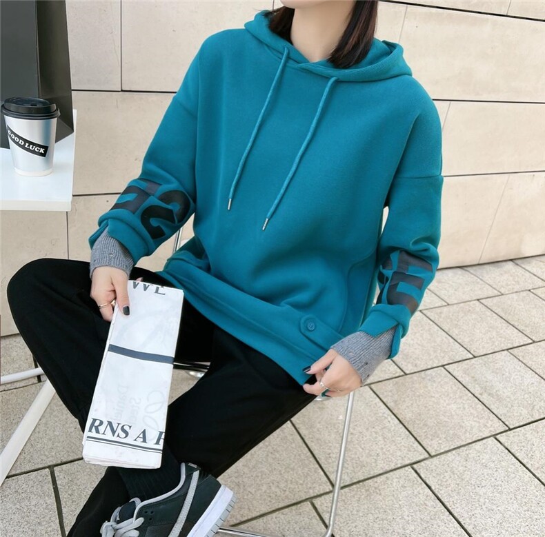 冬季连帽拼接加绒卫衣,女装卫衣/绒衫,依诺阁