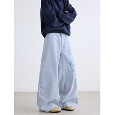 美式心形字母条纹休闲裤男女新款设计感小众阔腿裤N764-P58，男装休闲裤，星座308B-2