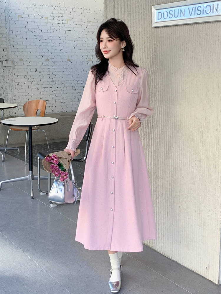 现货2025年春季女时尚气质潮流修身显瘦衬衫马甲连衣裙套装两件套,女装套装/套裙,艾贝斯