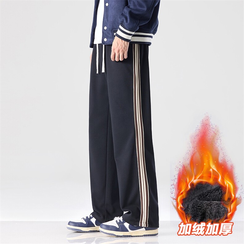 宽松直筒阔腿裤条纹拼接运动卫裤加绒休闲长裤男D016-P45加绒P50图片