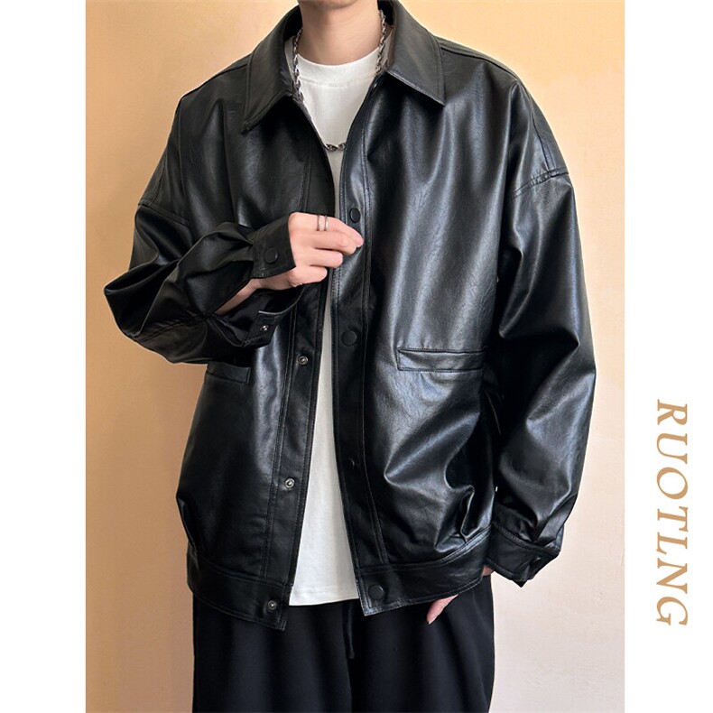 现货-春装皮衣外套男PU机车服皮夹克上衣2025新款A560p95加绒105，男装夹克，电商A351