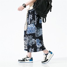 2025新中式碎花风民族风沙滩裤七分裤A057-K367-P40，男装牛仔裤，电商A057B