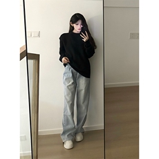 重磅秋冬男女纯色打底针织衫圆领套头半高领毛衣美式复古休闲上衣，男装T恤，电商A443